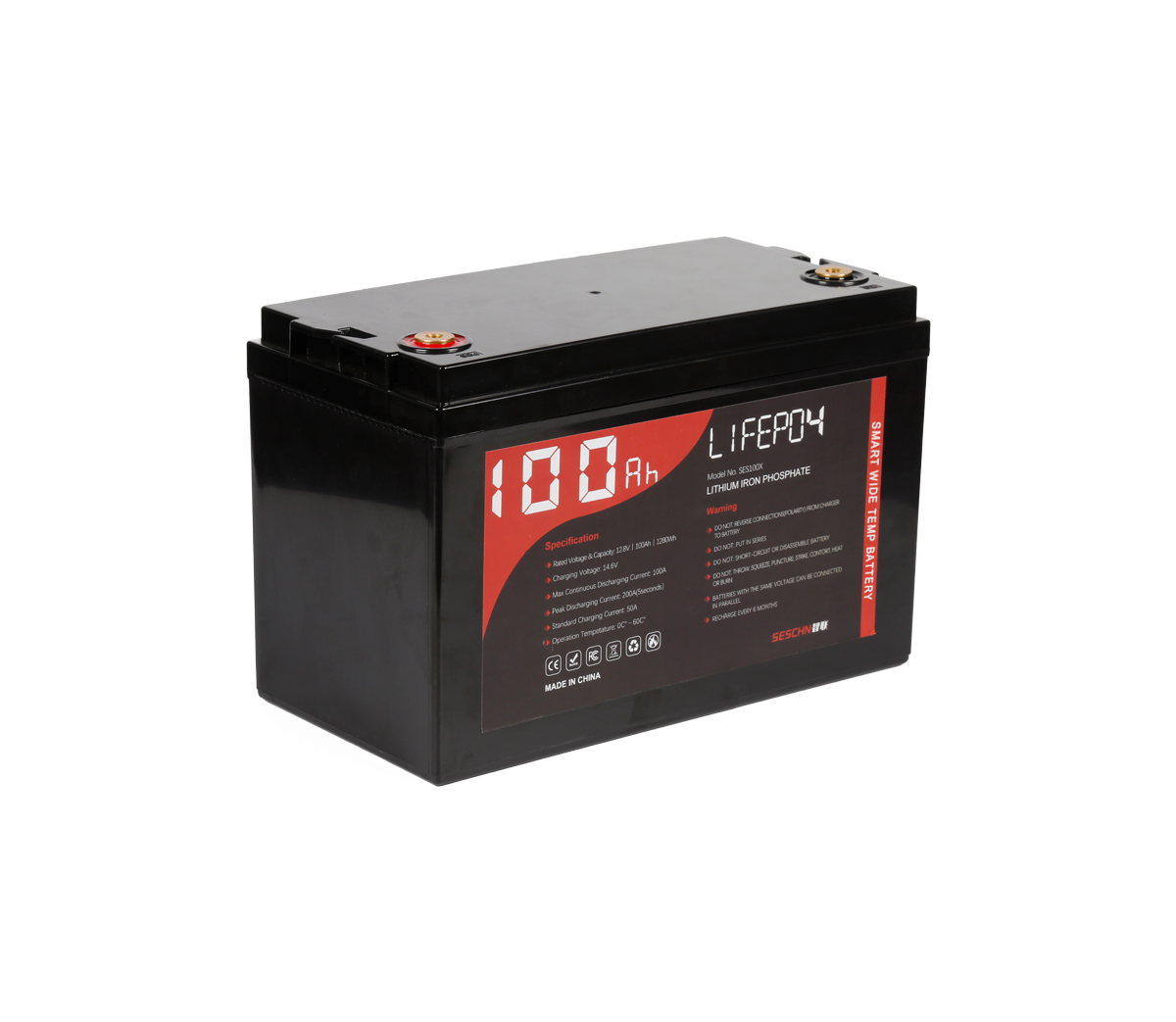 12V 100Ah Lithium Ion Battery LiFePO4 Wide Temperature 