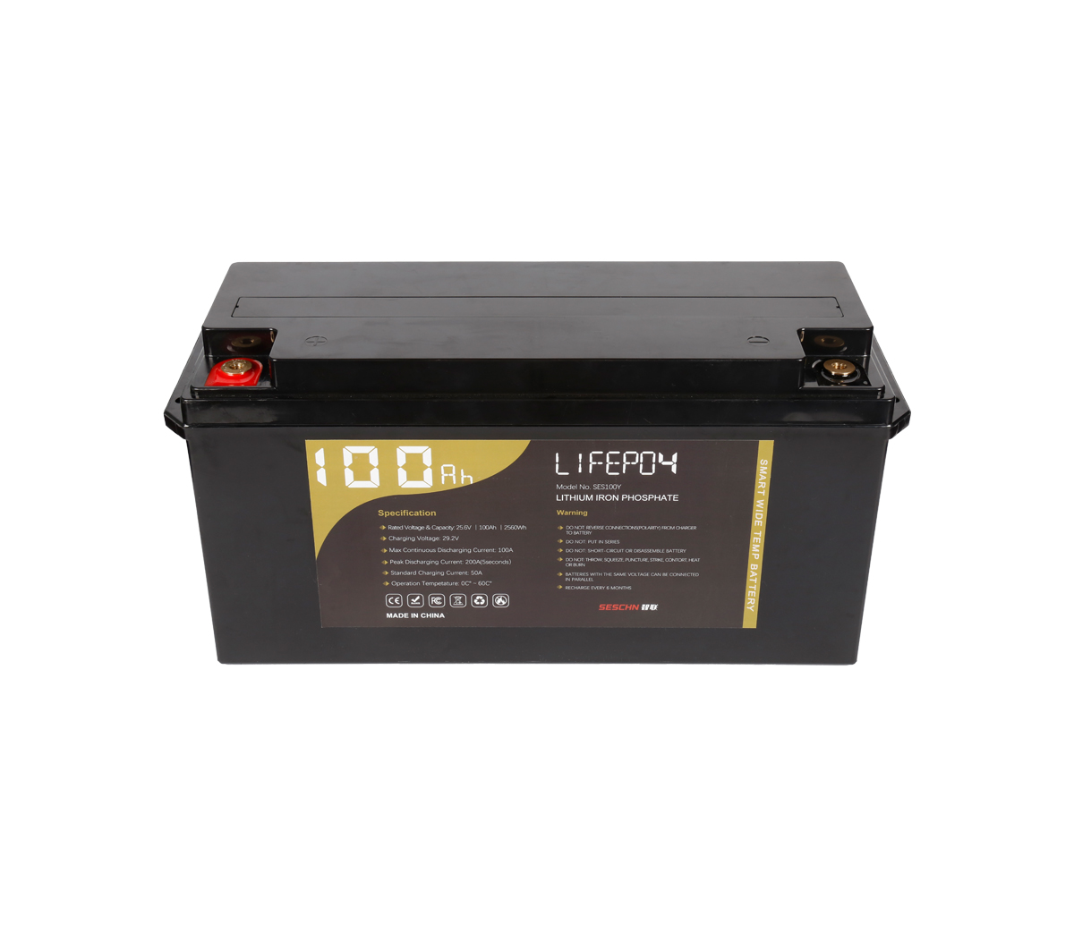 24V 100Ah Lithium Ion Battery LiFePO4 Wide Temperature 
