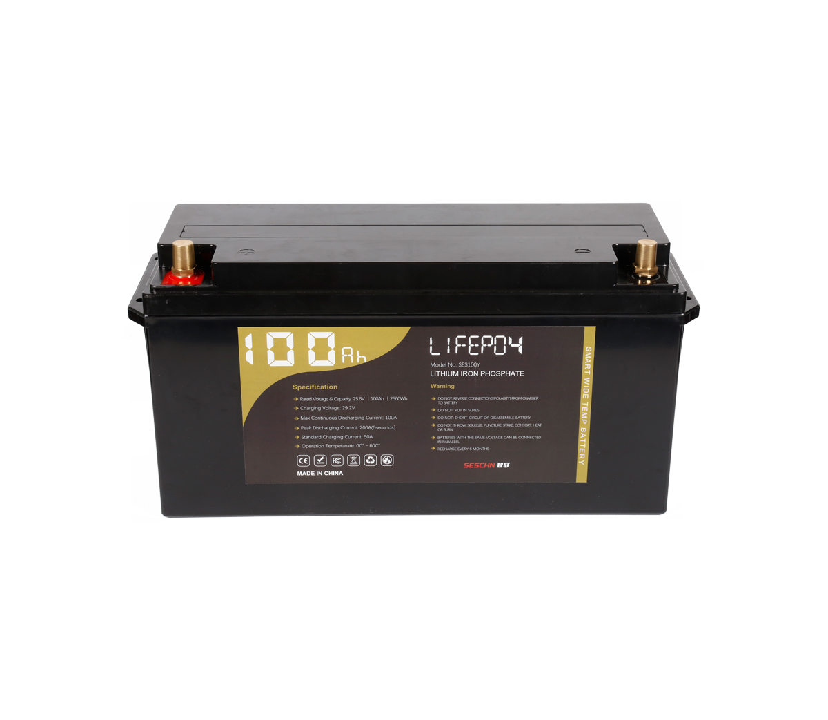 24V 100Ah Lithium Ion Battery LiFePO4 Wide Temperature 