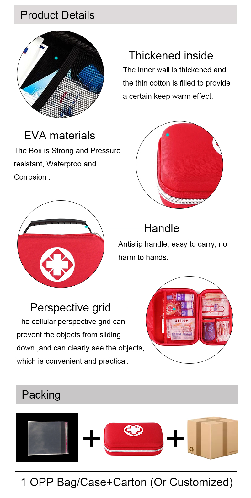 Waterproof EVA Medical Case Medicine Rescue Bag First Aid Survival Kit Case(图3)