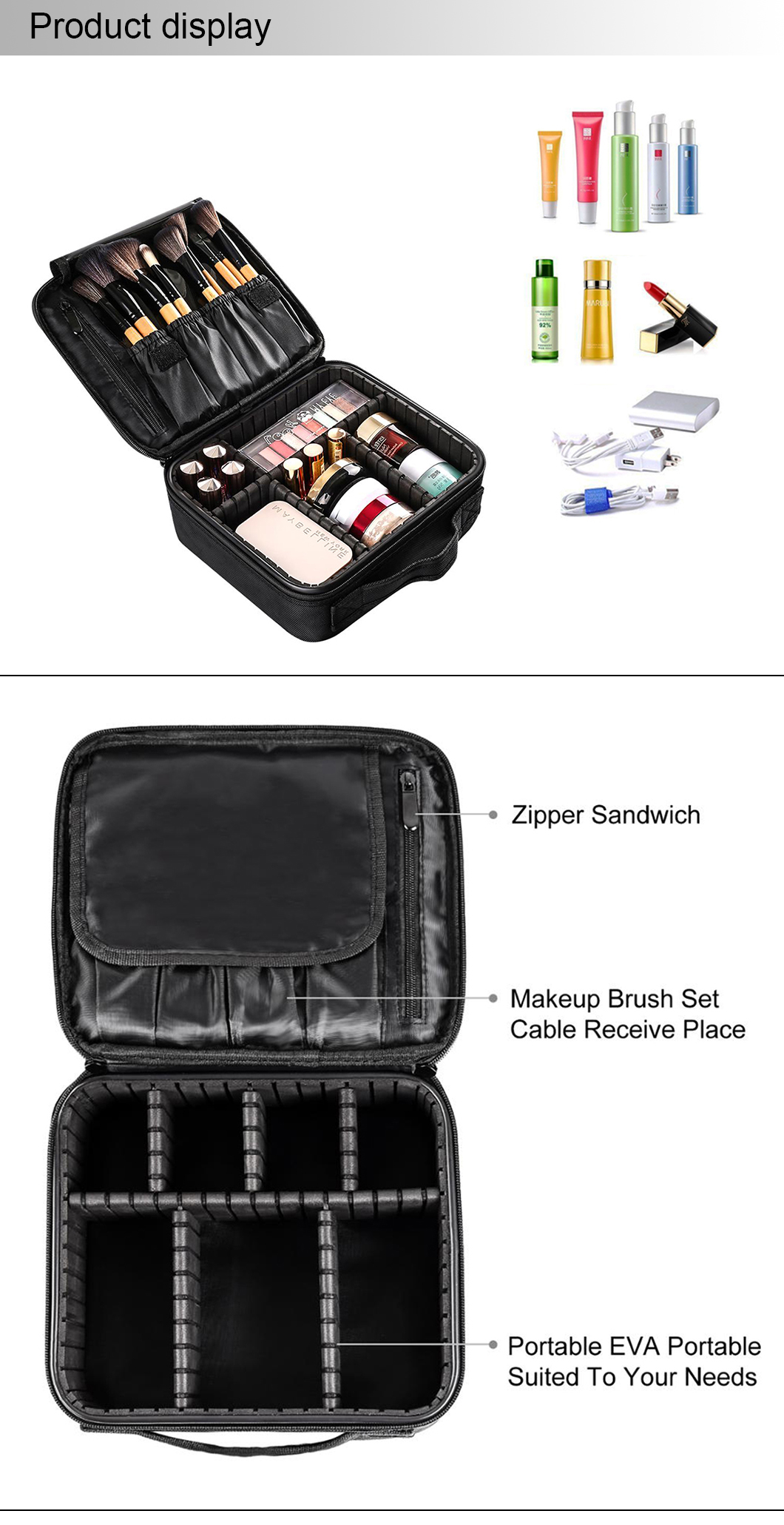 Makeup Bag Cosmetic Case Small Organizer Case with Adjustable EVA Dividers(图1)