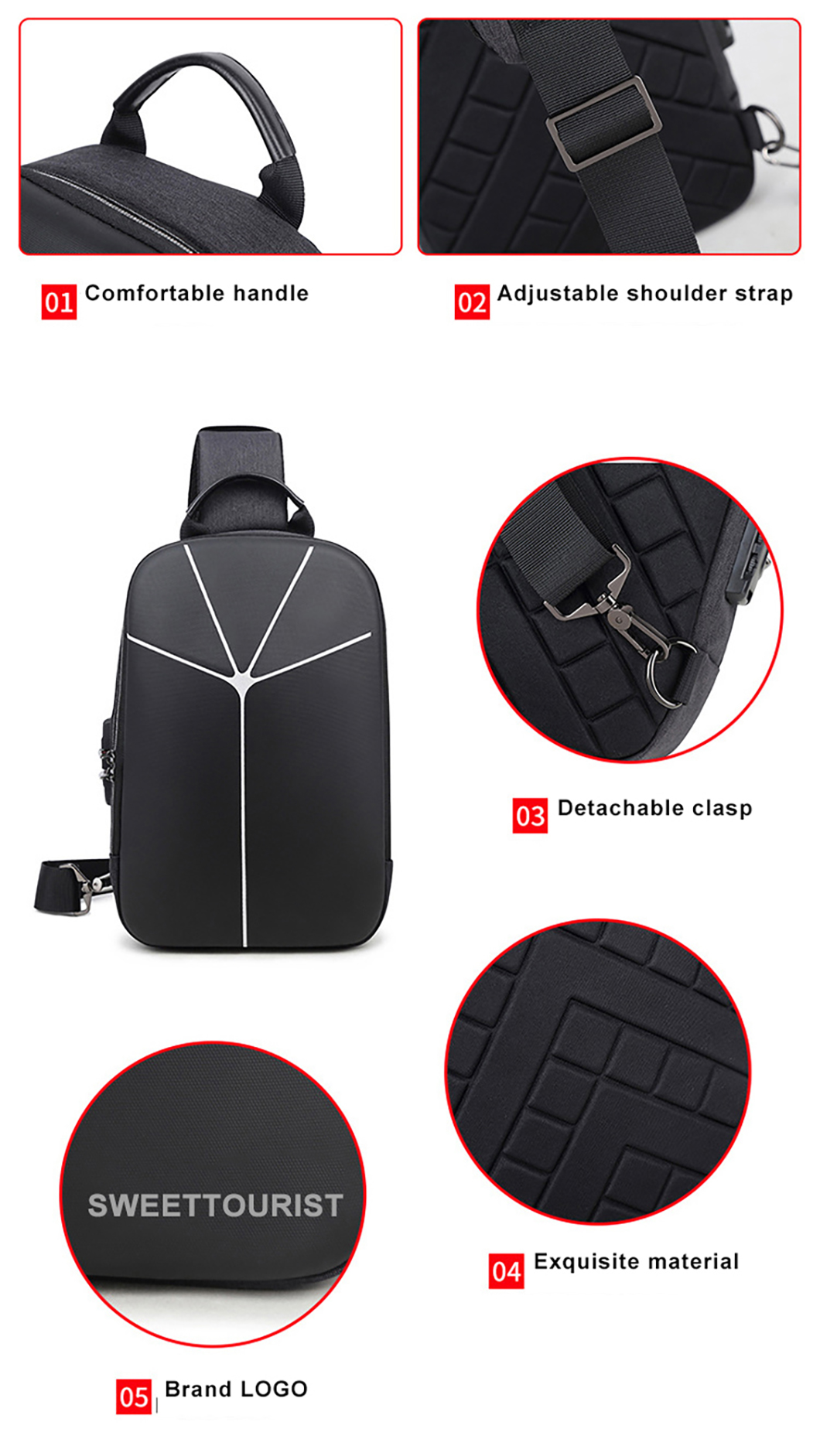 Anti-Theft Sling Chest Bag Waterproof Crossbody Travel Shoulder EVA Bag(图7)
