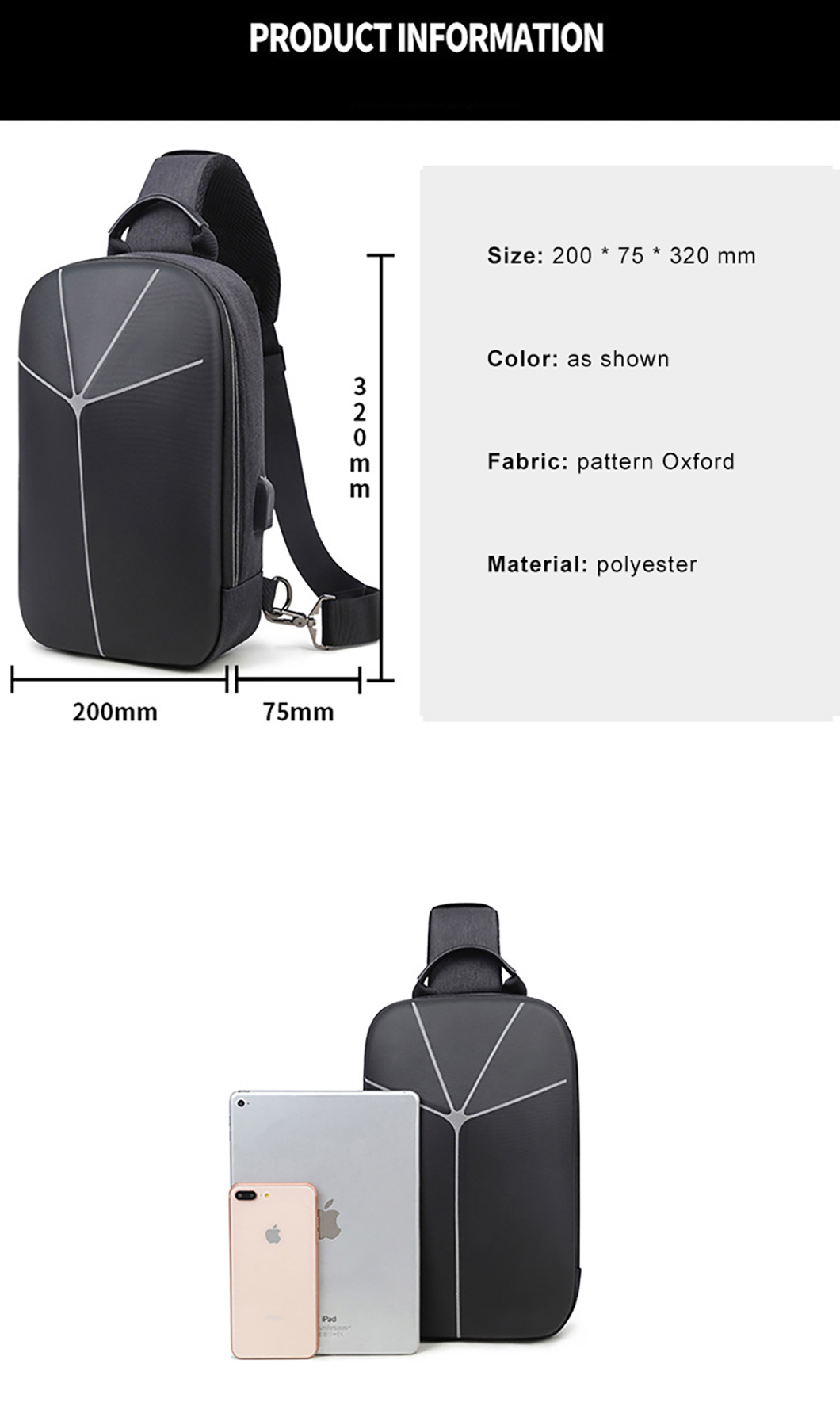 Anti-Theft Sling Chest Bag Waterproof Crossbody Travel Shoulder EVA Bag(图1)