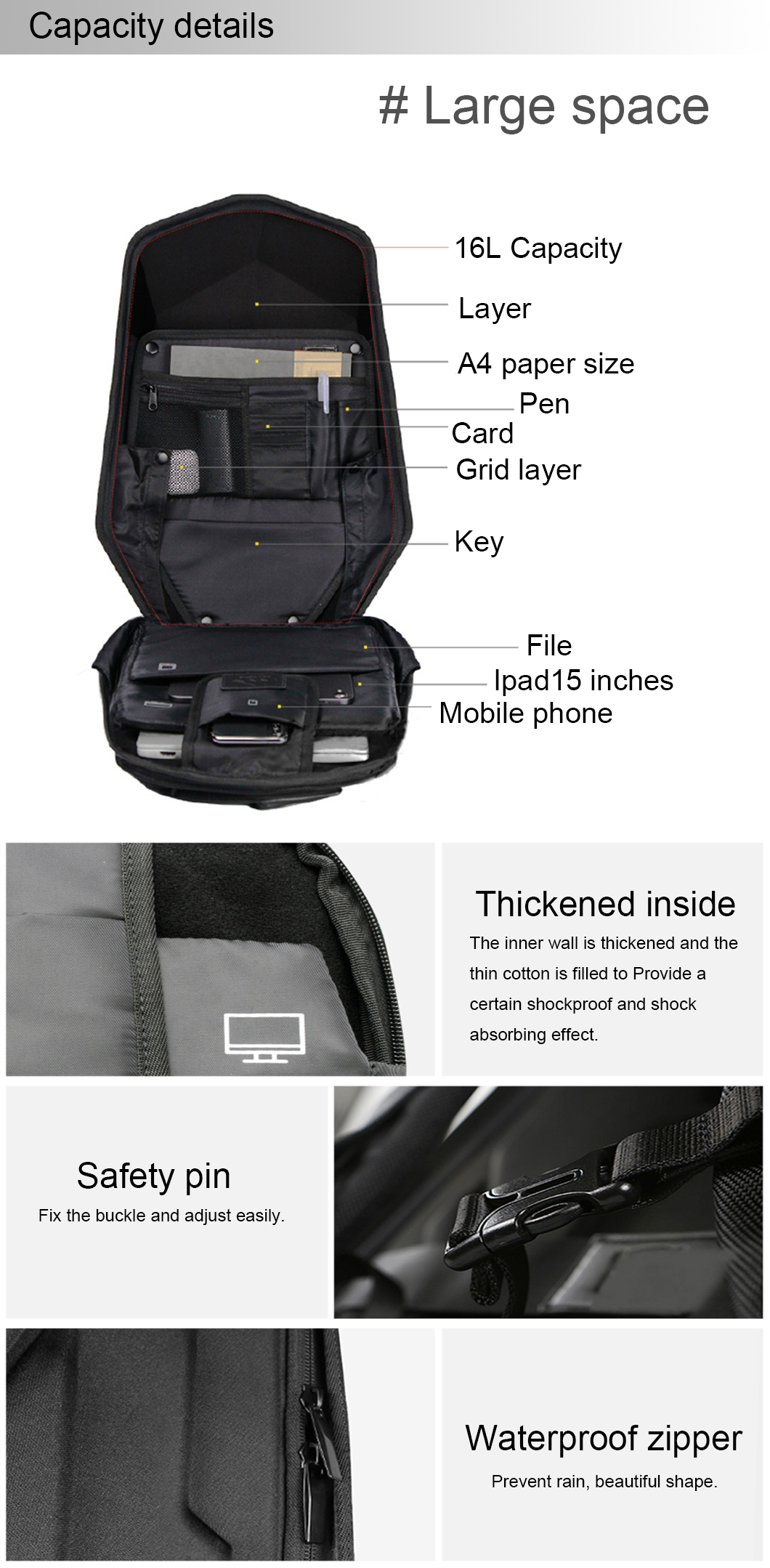 Waterproof Bicycle Bag EVA protective Hard Shell Motorcycle Backpack(图2)