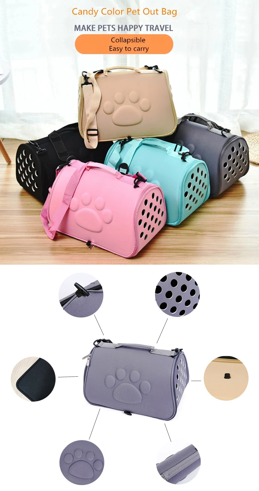EVA Pet Carrier Travel Outdoor Portable Pet Breathable Tote Shoulder Bag(图4)