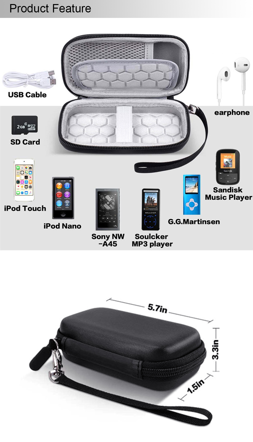 EVA Hard Protective Storage Bag Travel Case for IPod, MP3/MP4 Player, Cables(图2)